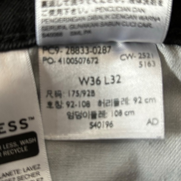 Levi's 512 Slim Taper Jeans Black Denim Stretch Men's 36x32 (actual 30" inseam) - Picture 8 of 8